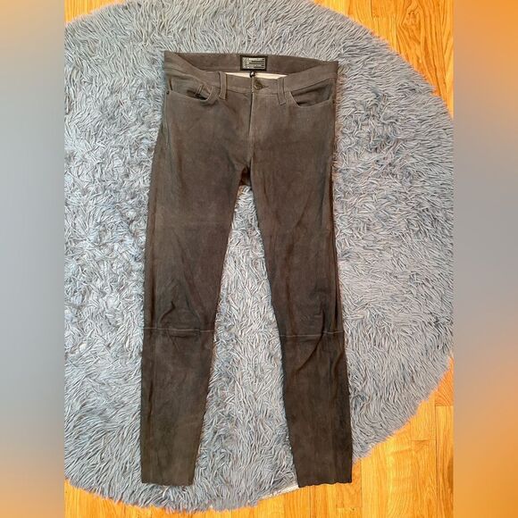 Current Elliott Gray Suede Leather Pants Size 28 - Picture 1 of 7